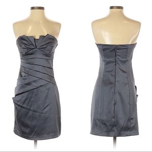 Asymmetrical Ruched Strapless Gray Dress